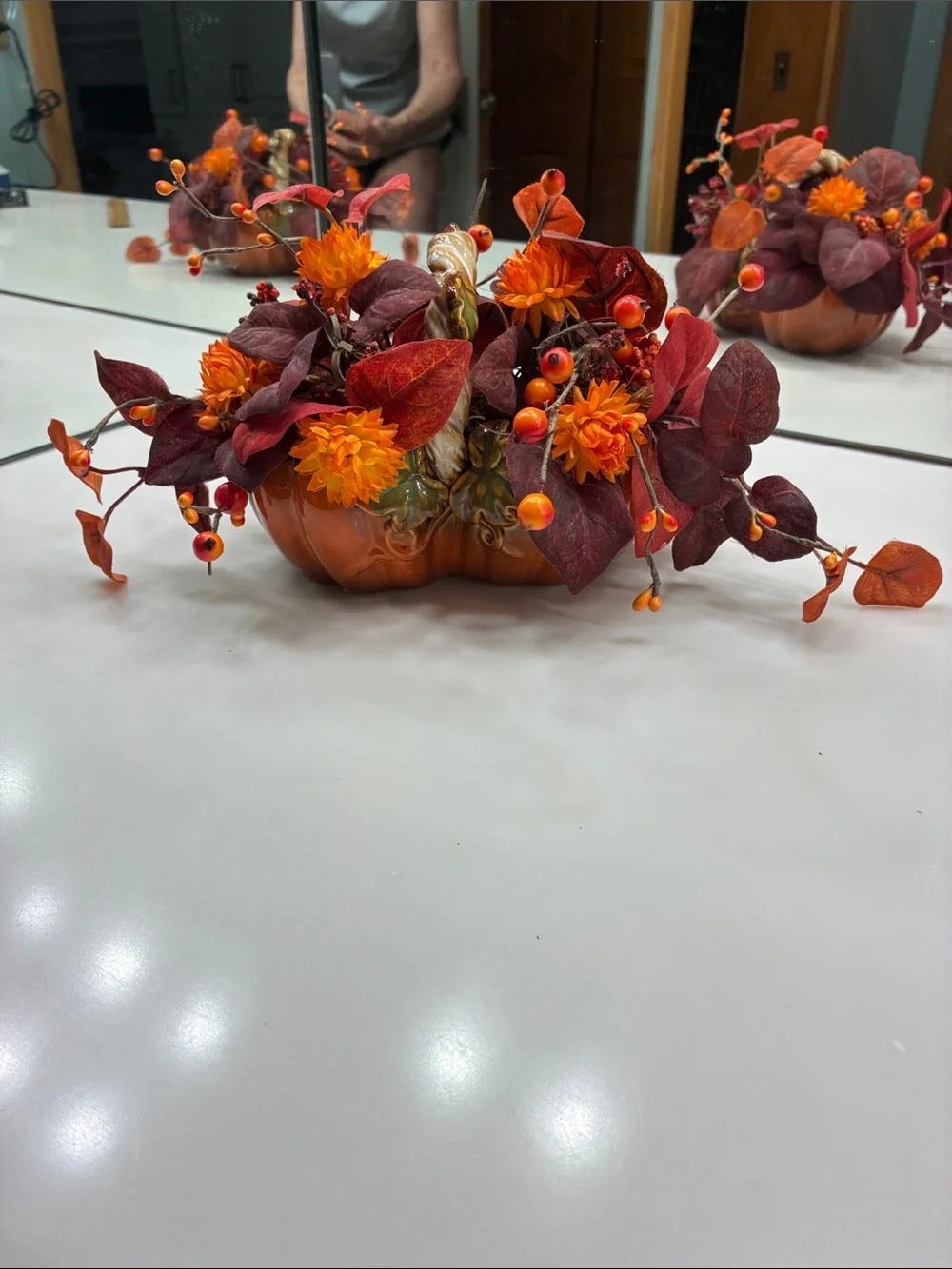 Fall Pumpkin Floral Centerpiece - Orange & Burgundy